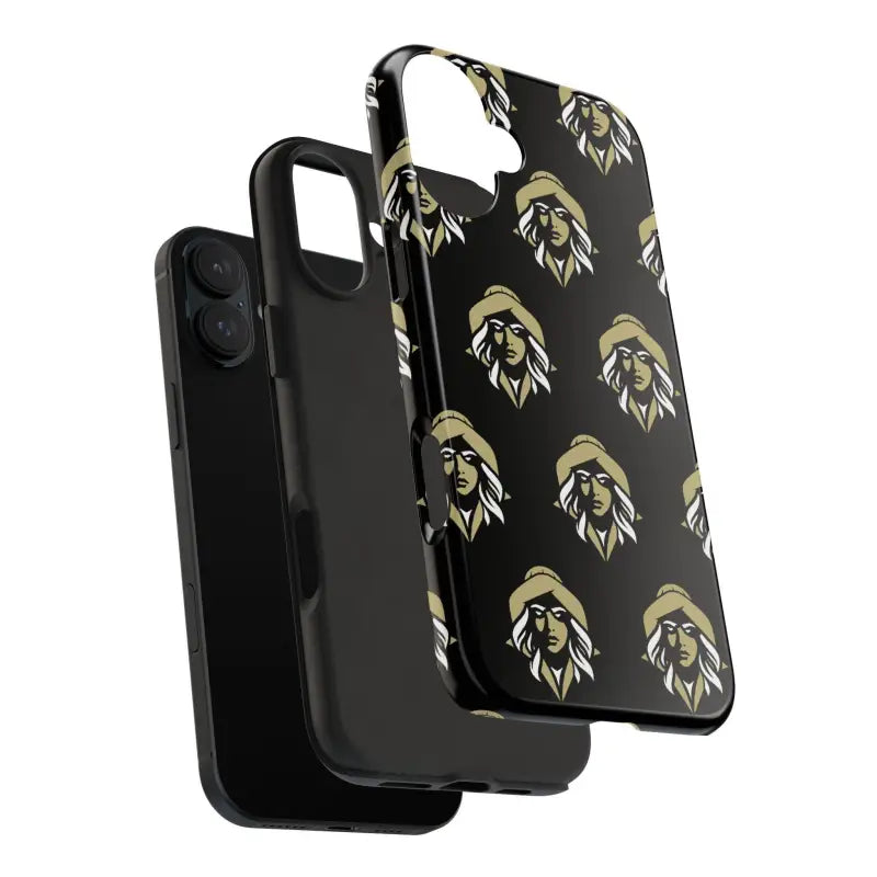 Skipper Lax Black Tough Phone Case featuring a pattern of repeating women’s faces