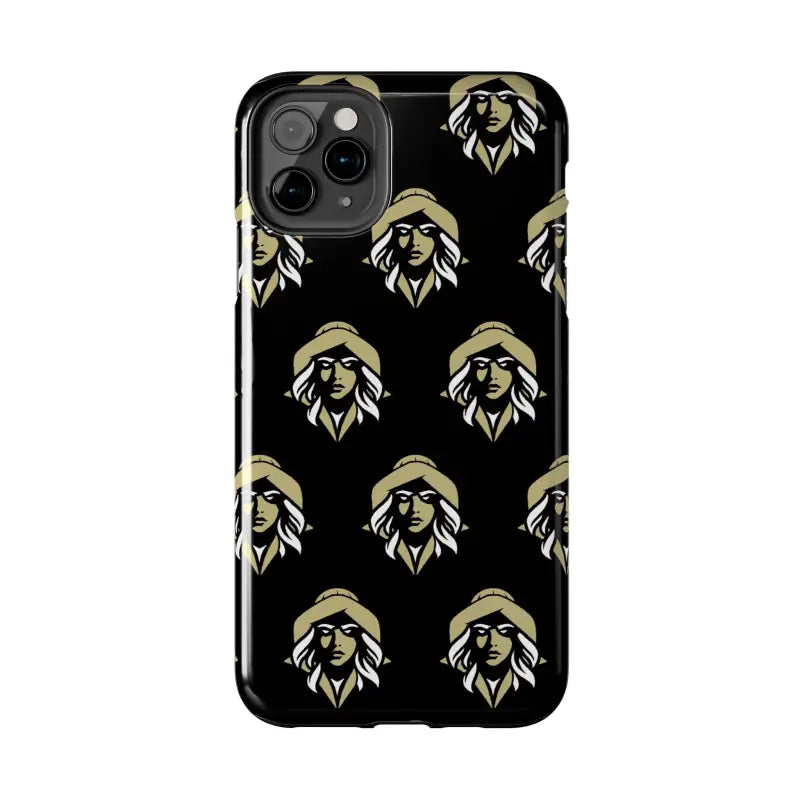 Black phone case featuring a woman’s face pattern from Skipper Lax collection