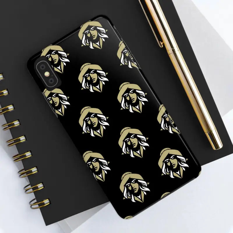 Black Tough Phone Case featuring a woman’s face pattern by Skipper Lax