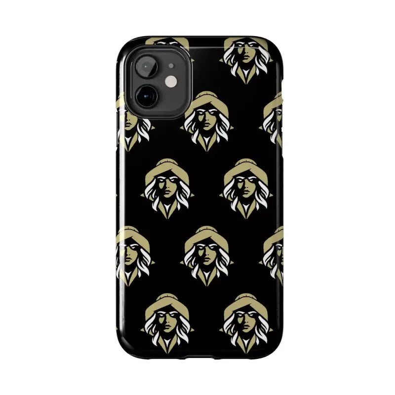 Black tough phone case featuring a stylish woman face pattern by Skipper Lax