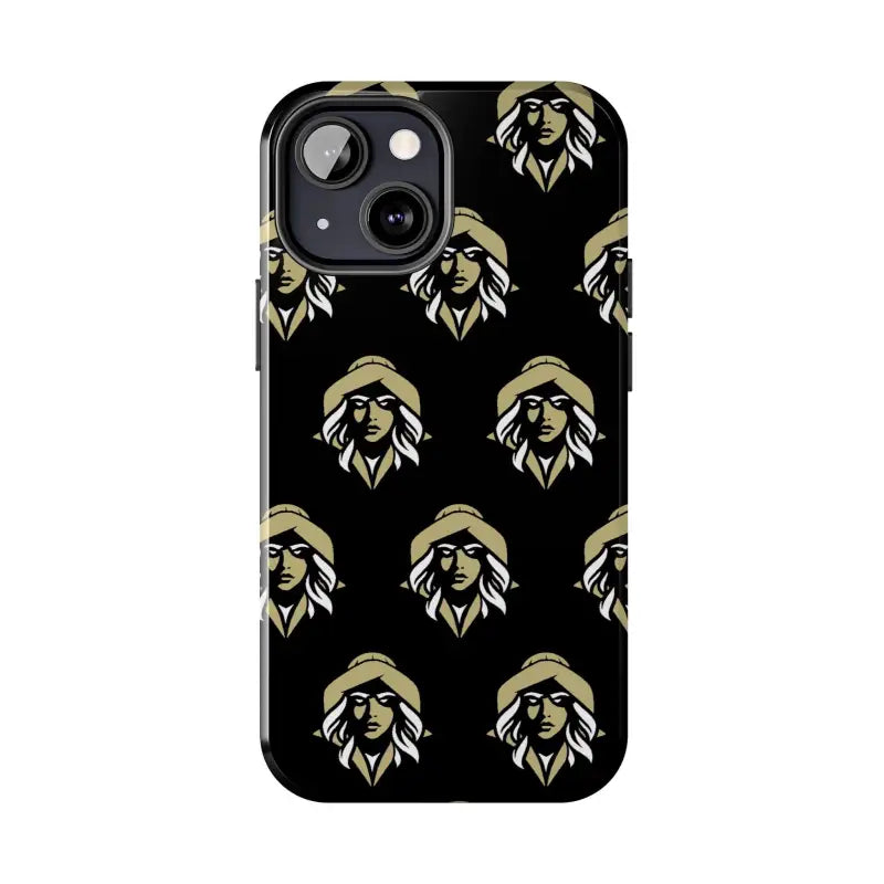 Skipper Lax Black Tough Phone Case featuring a woman’s face pattern design