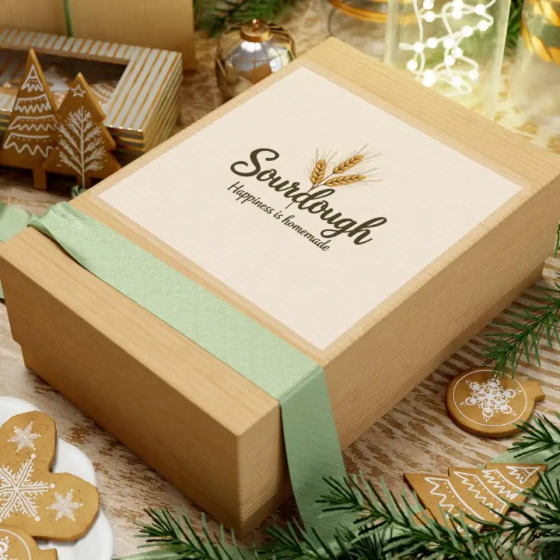 Sourdough gift box featuring Sourdough Bakery sticker with wheat graphic design
