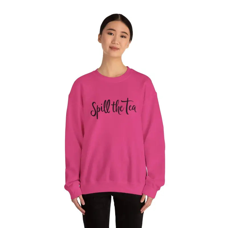 Pink Spill the Tea Sweatshirt featuring stylish text for cozy casual wear