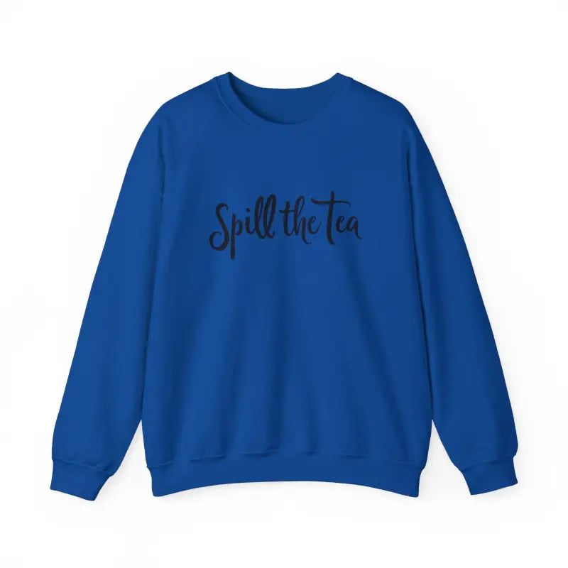 Blue Spill the Tea Sweatshirt showcasing stylish text for a cozy, casual look