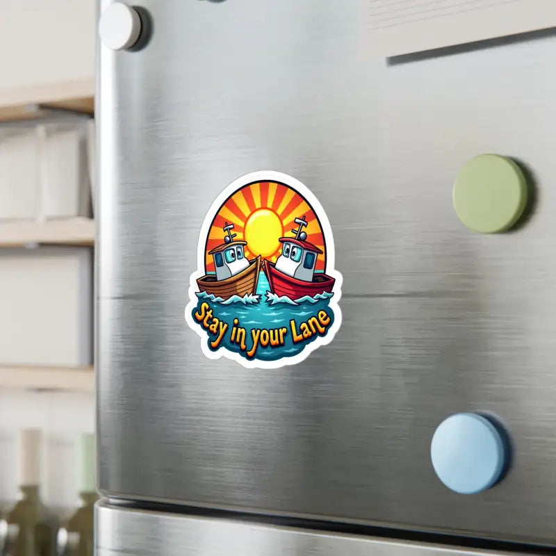 Cartoonish Stay in Your Lane sticker for boats and cars promoting safe driving