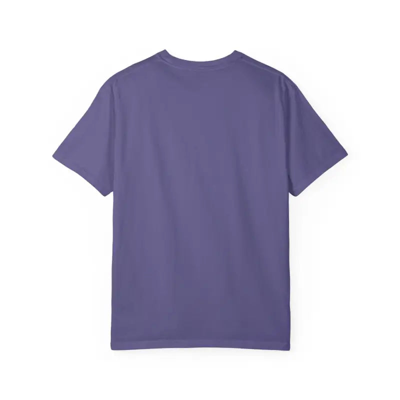 Purple short-sleeved Stay Out Of My Business unisex t-shirt with cartoon graphics