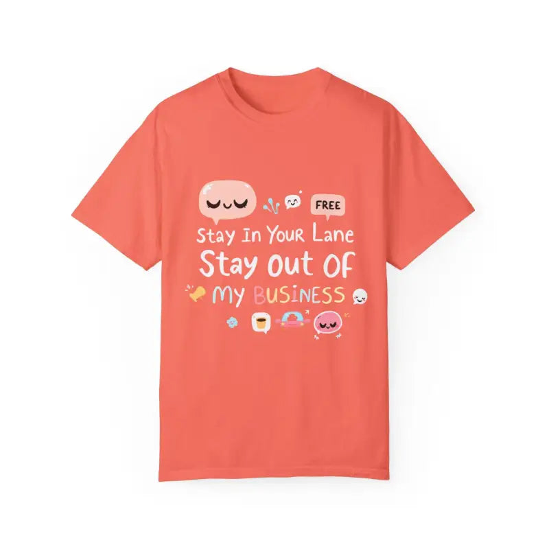 Coral unisex garment dyed t-shirt featuring cartoon graphics for casual style