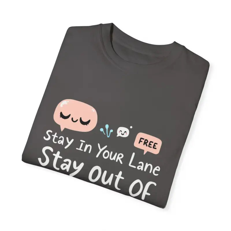 Gray unisex t-shirt featuring cartoon speech bubbles for Stay Out Of My Business design