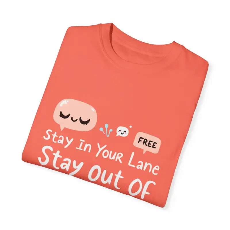 Folded coral Stay Out Of My Business unisex t-shirt with cartoon graphics