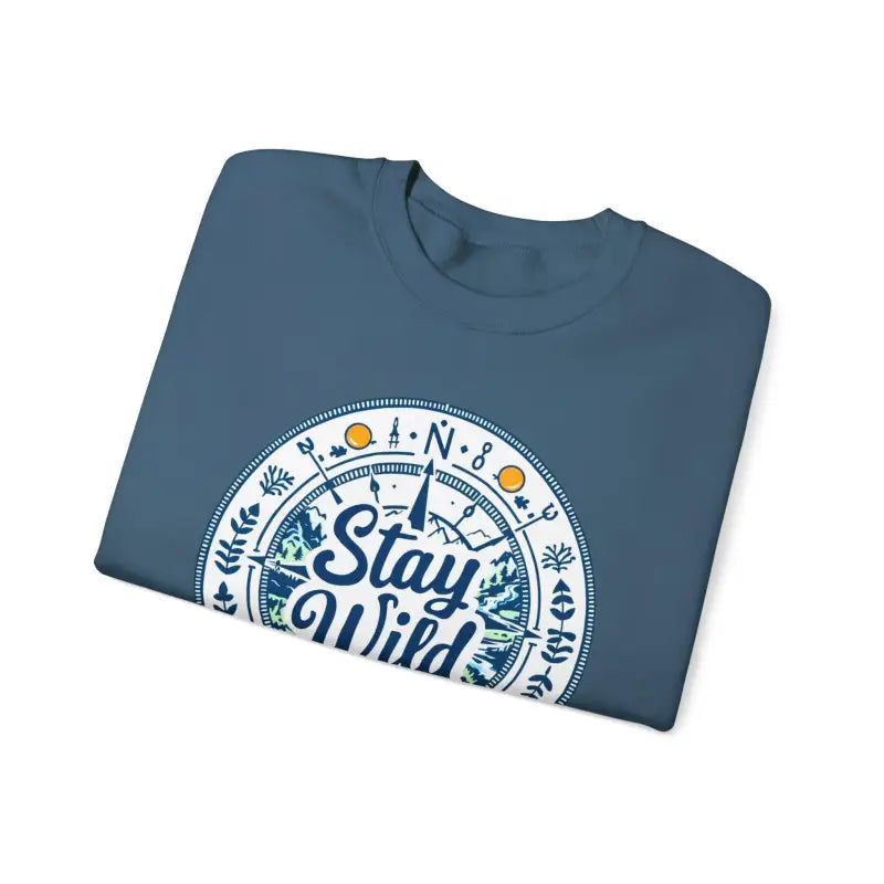 Folded blue t-shirt with Stay Wild design from Stay Wild Nature Explorer collection