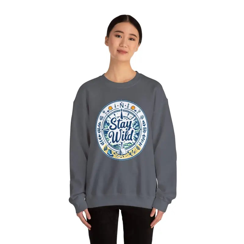Gray Stay Wild Nature Explorer Sweatshirt for outdoor enthusiasts and adventurers