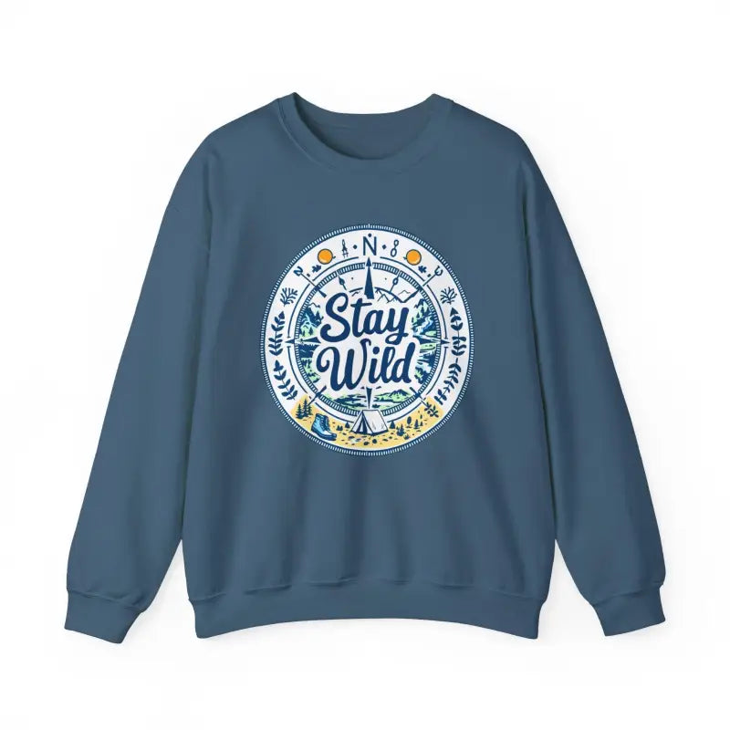 Blue Stay Wild Nature Explorer Sweatshirt designed for outdoor enthusiasts