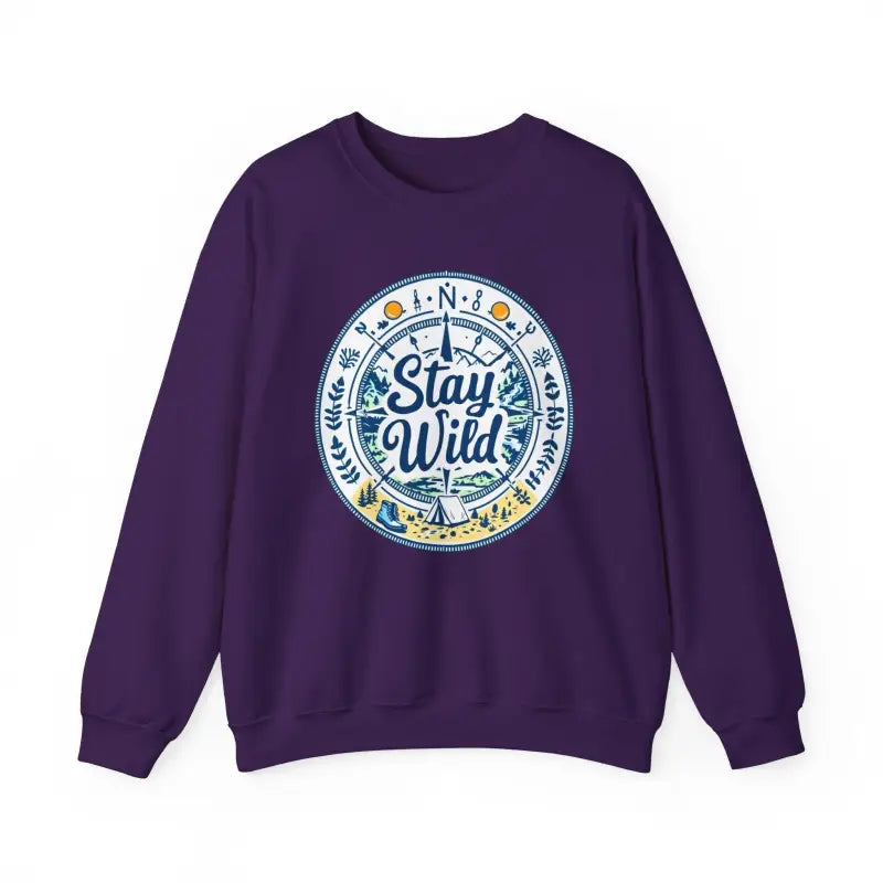Purple Stay Wild Nature Explorer Sweatshirt for Outdoor Lovers showcasing nature-inspired design