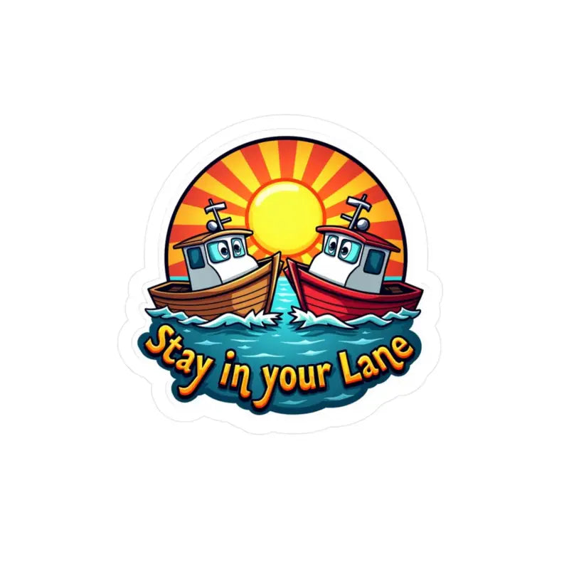 Cartoon boats featuring Stay in your Lane text for Stay Your Lane Tugboat Decal