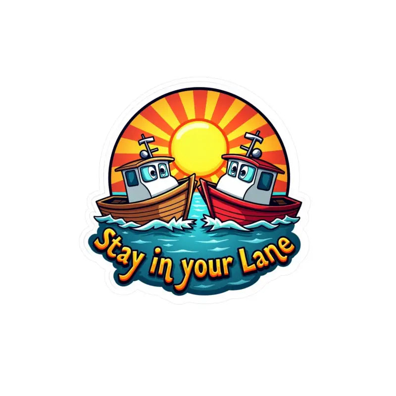 Cartoon boats with Stay in your Lane text on Stay Your Lane Tugboat Decal for Boats and Cars