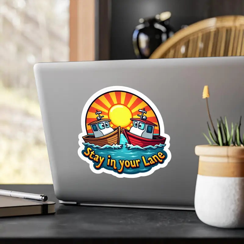 Stay Your Lane Tugboat Decal for Boats and Cars featuring a motivational boat sticker