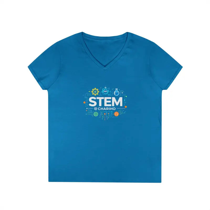 Blue STEM-themed V-neck t-shirt from STEM Charm for science-inspired fashion