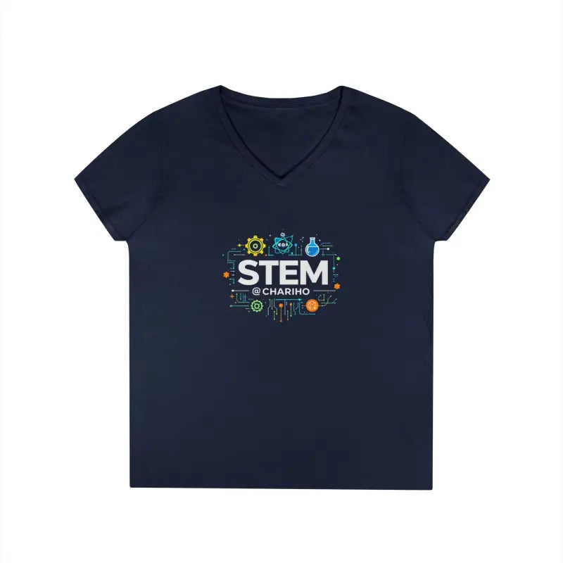 Navy blue v-neck t-shirt from STEM Charm, designed for science-inspired style