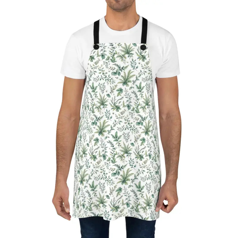 Floral-patterned apron with black straps for Stylish Plant Lovers Chef’s cooking experience