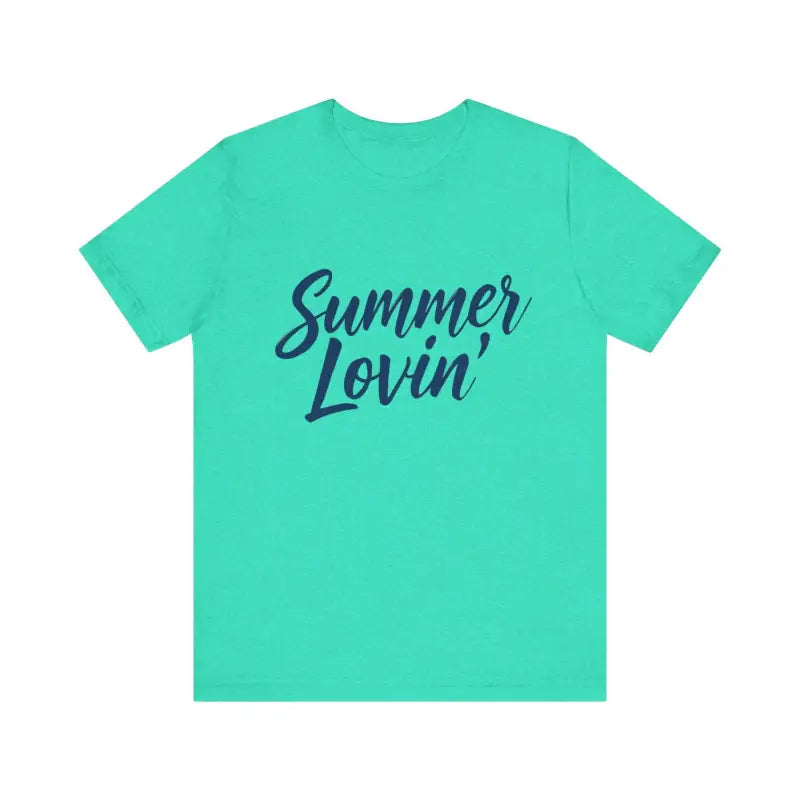 Aqua Summer Lovin unisex jersey tee displayed in Beige Peach Aqua color