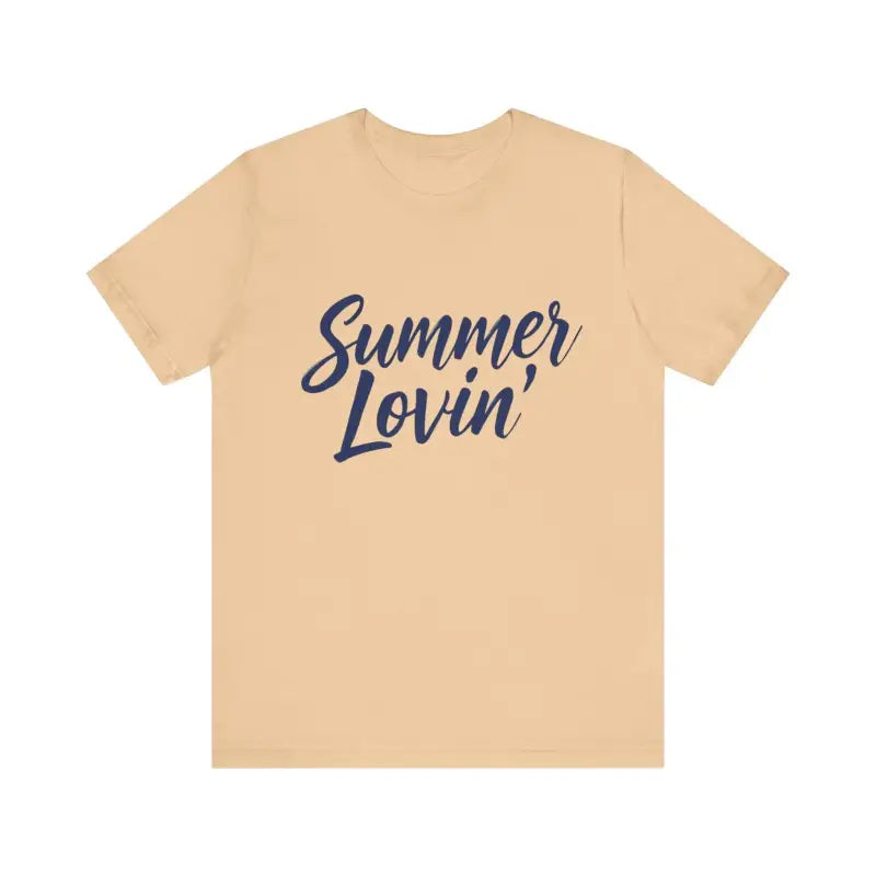 Beige Summer Lovin Unisex Jersey Tee in Peach Aqua with stylish text design