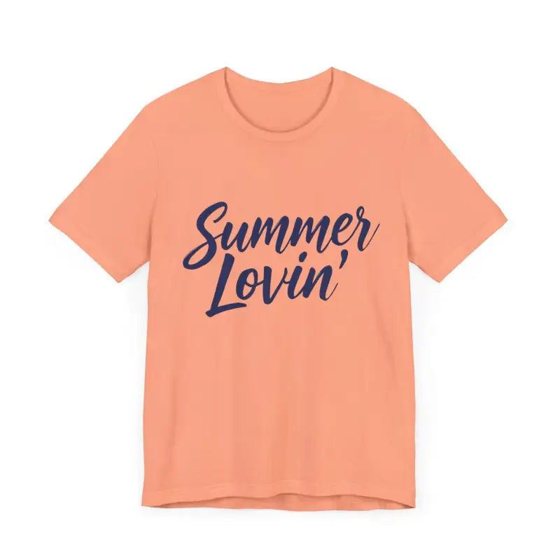 Peach-colored Summer Lovin Unisex Jersey Tee in Beige Peach Aqua displayed on a model