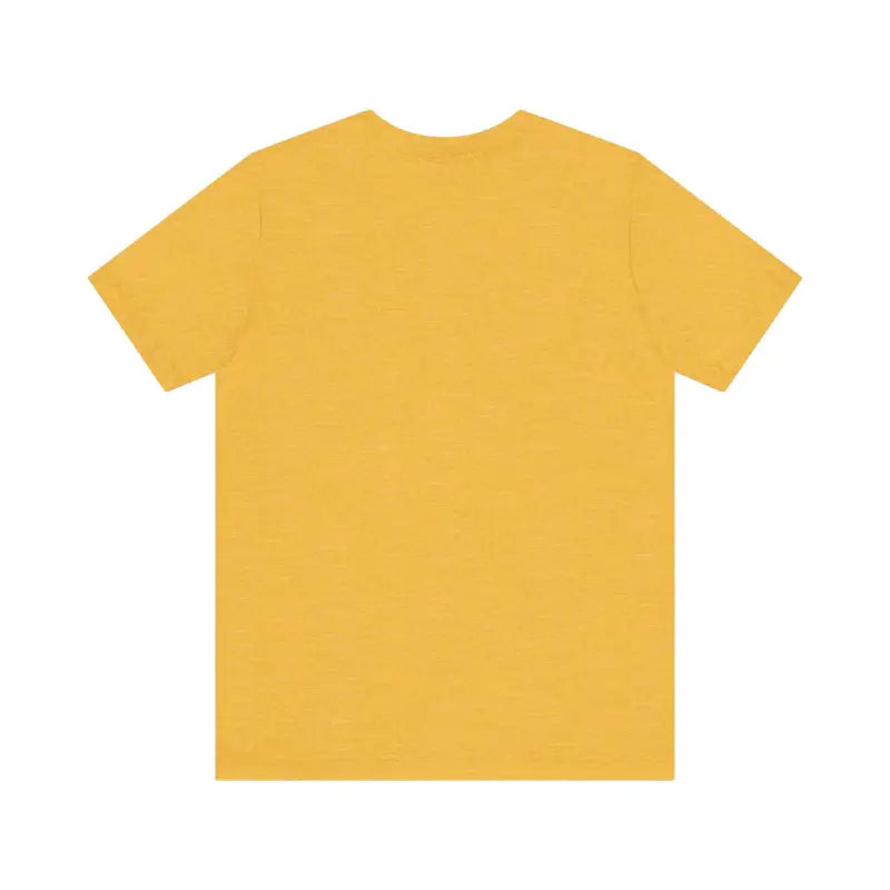 Mustard-colored Summer Lovin Unisex Jersey Tee in Beige Peach Aqua on display