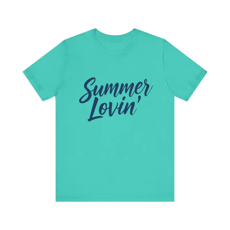 Aqua Summer Lovin Unisex Jersey Tee in Beige Peach Aqua, perfect for warm weather