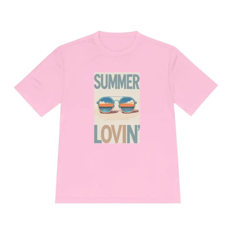 Pink Summer Lovin graphic on Unisex Moisture Wicking Tee for stylish summer wear