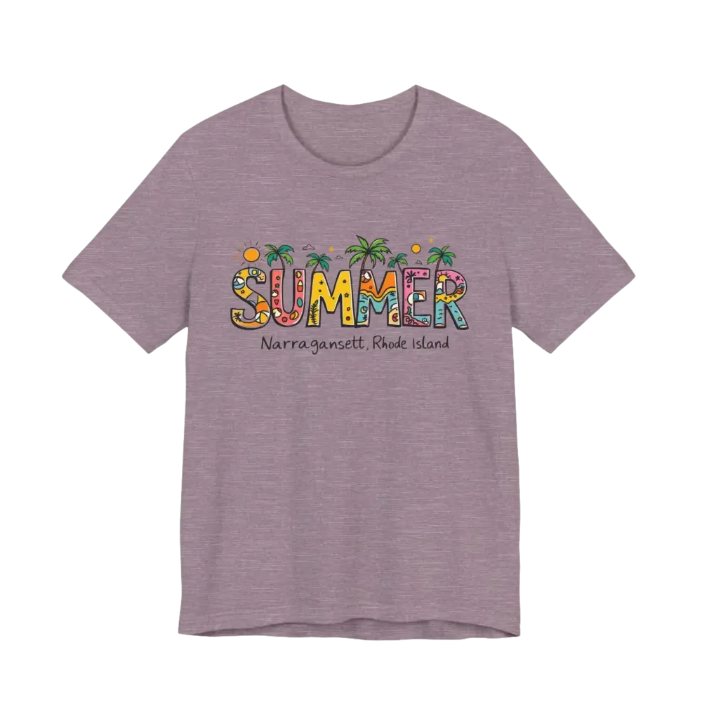 Mauve t-shirt featuring summer design from Summer Narragansett Rhode Island Collection
