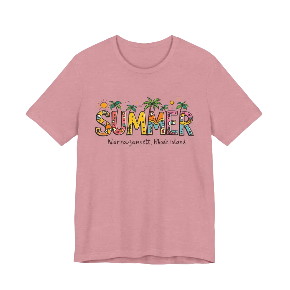 Pink t-shirt with summer design from the Summer Narragansett Rhode Island T Shirt Collection