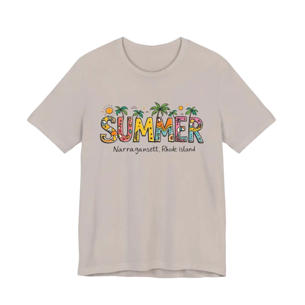 Beige t-shirt featuring Summer Narragansett Rhode Island design from T Shirt Collection