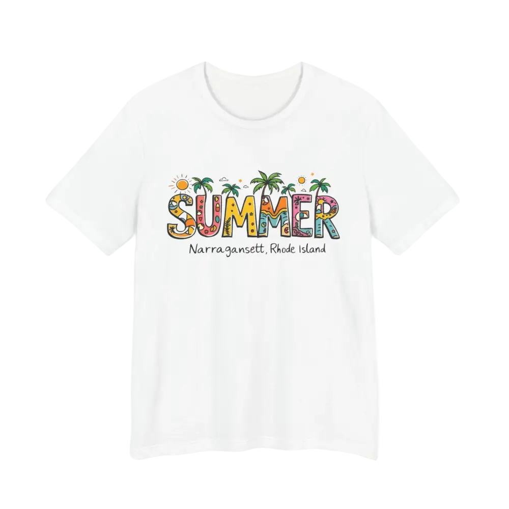 White t-shirt featuring Summer Narragansett Rhode Island design from T Shirt Collection