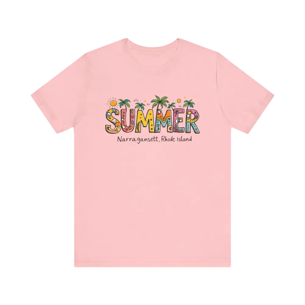 Pink Summer graphic t-shirt from the Summer Narragansett Rhode Island T Shirt Collection