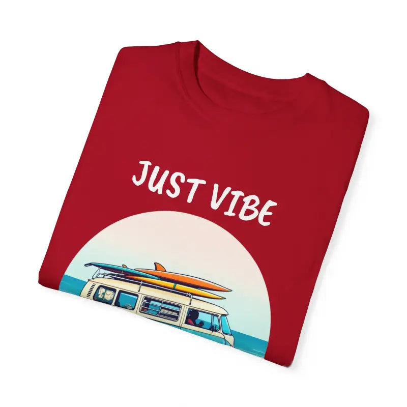 Red Summer Vibes Unisex T-shirt with Van and Surfboards graphic design