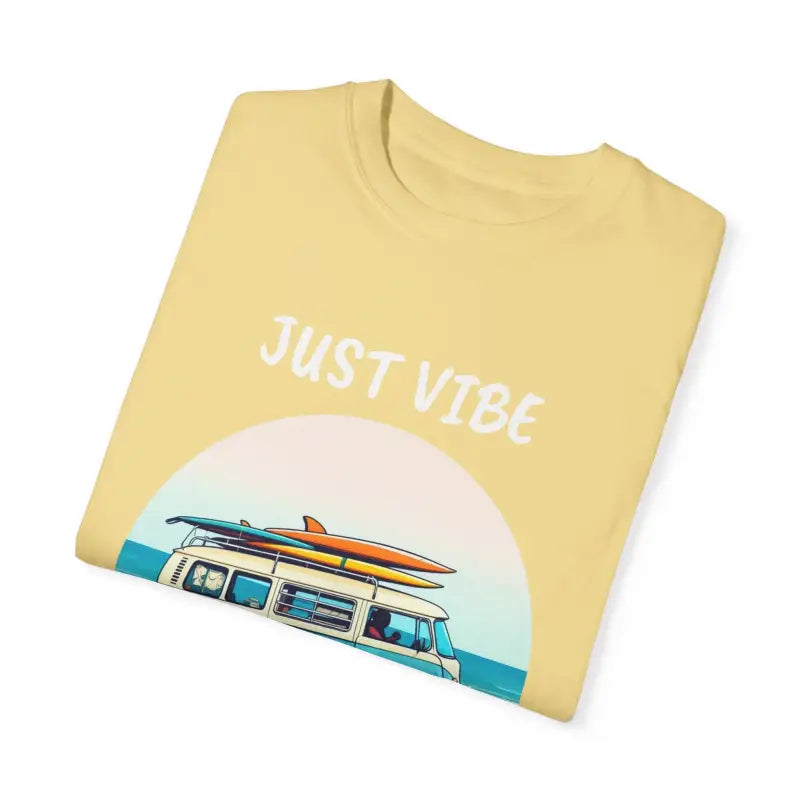 Folded yellow Summer Vibes Unisex Garment Dyed T-Shirt with Van graphics