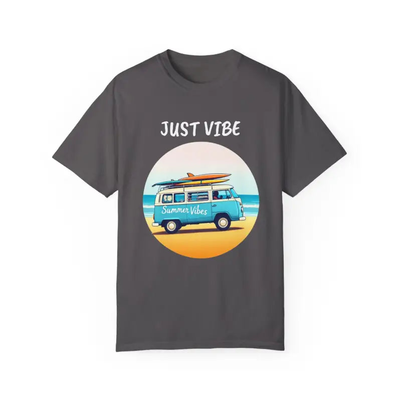 Gray Summer Vibes T-shirt with beach van graphic for unisex casual wear