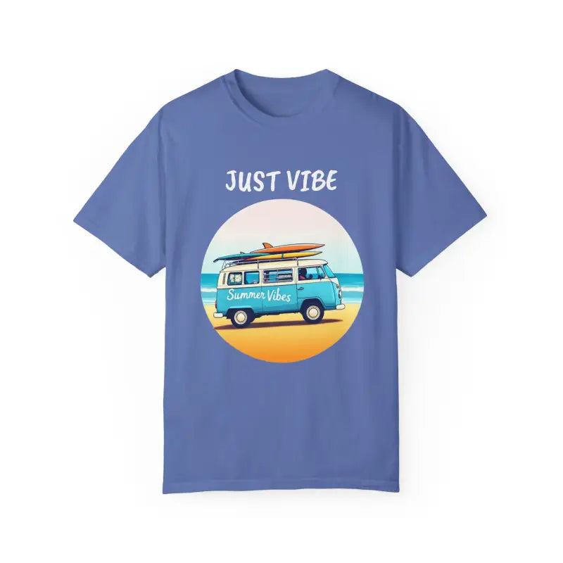 Blue Summer Vibes Unisex Garment Dyed T-Shirt with Van Graphic Design
