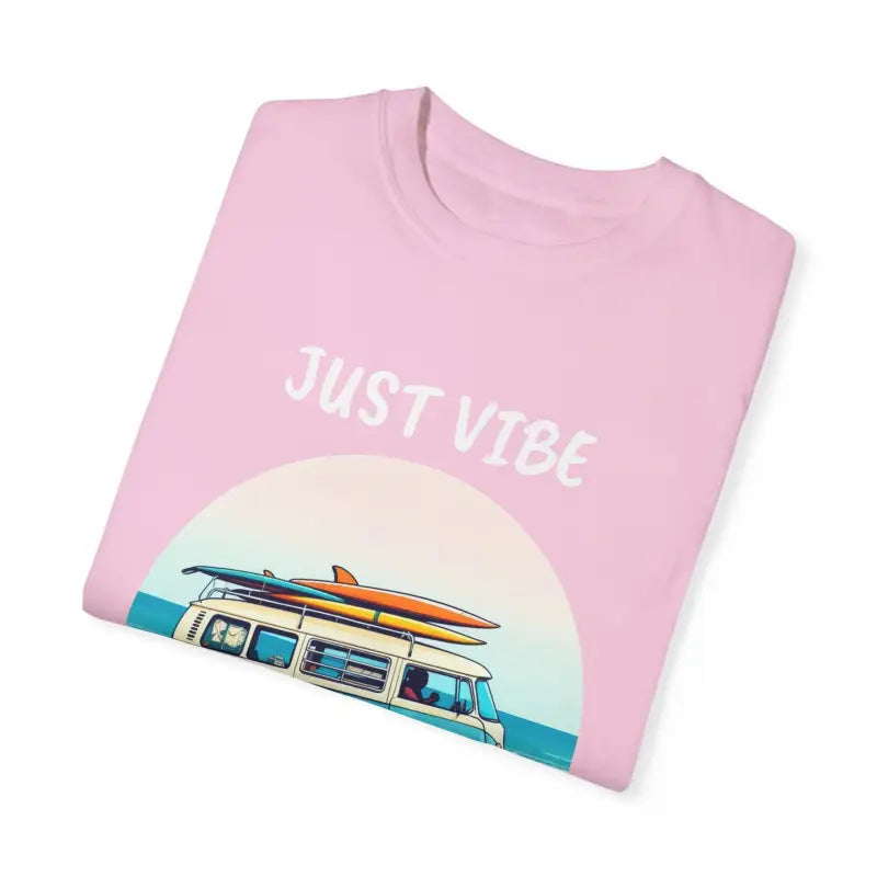 Pink Summer Vibes Unisex Garment Dyed T-Shirt with Beach Van Graphic