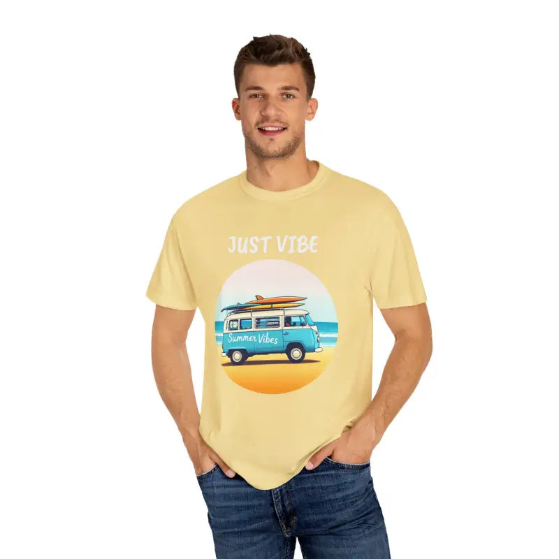 Man in Summer Vibes Unisex Garment Dyed T Shirt with Van Graphics