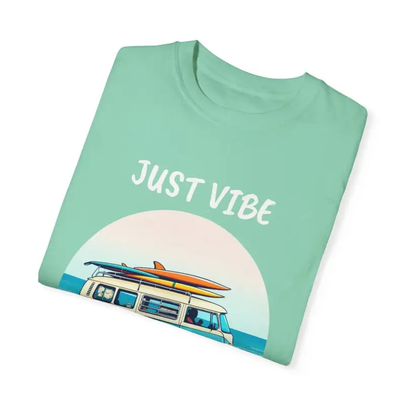 Mint-green Summer Vibes T-shirt with beach-themed Van graphic for unisex wear
