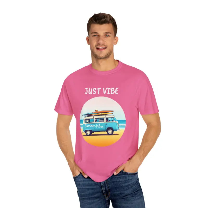 Pink Summer Vibes Unisex Garment Dyed T-Shirt with Van Graphics for casual wear