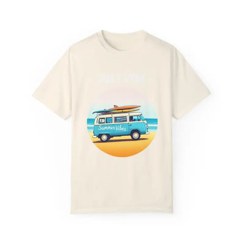 Beige Summer Vibes Unisex Garment Dyed T-Shirt with Van Graphic Design