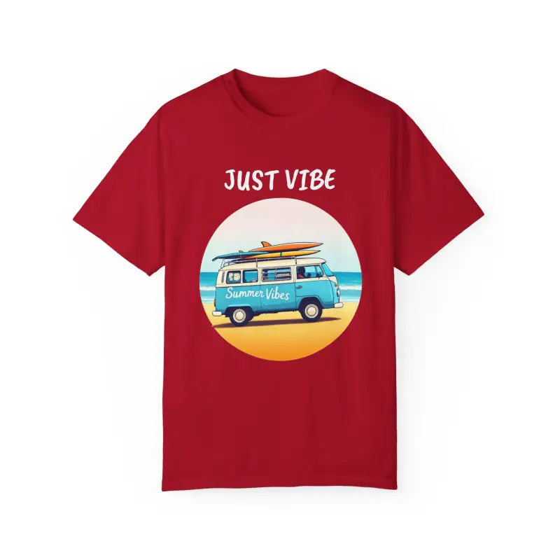 Red Summer Vibes Unisex Garment Dyed T-Shirt featuring vibrant Van graphics