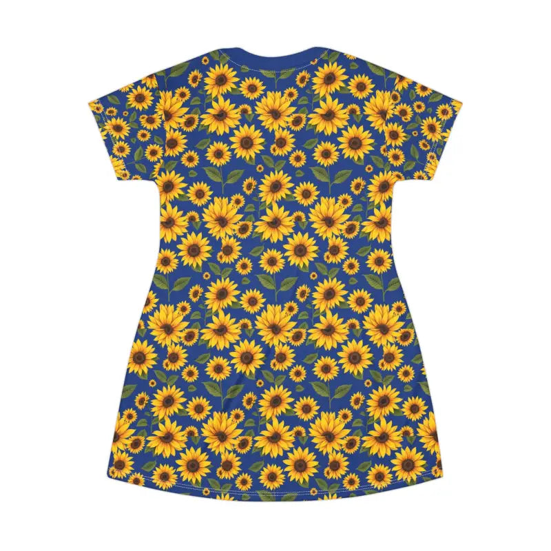 Blue sunflower print dress for summer, perfect for bright and cheerful occasions