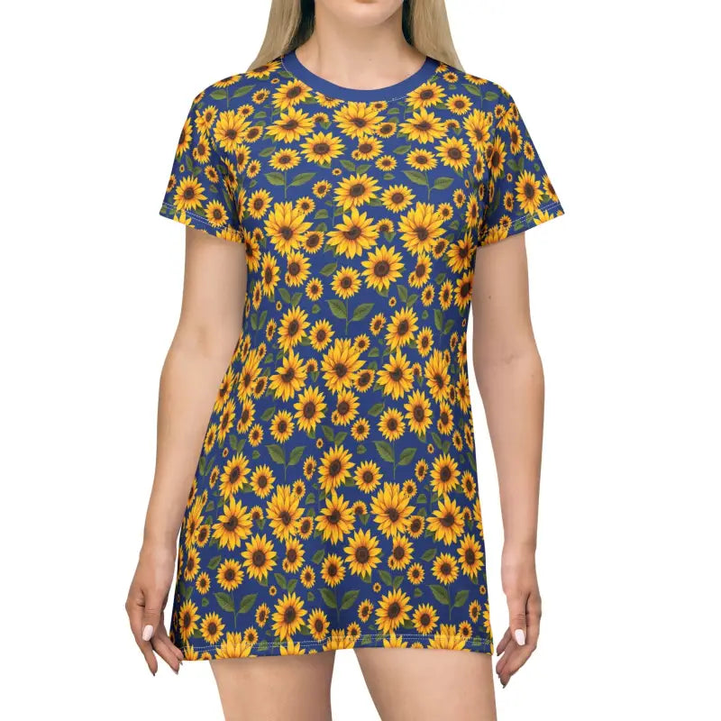 Sunflower Pattern T-Shirt Dress for Bright Summer Days showcasing vibrant floral design
