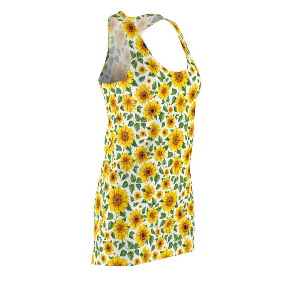 Sunflower-patterned tank dress in a stylish racerback design for women’s fashion