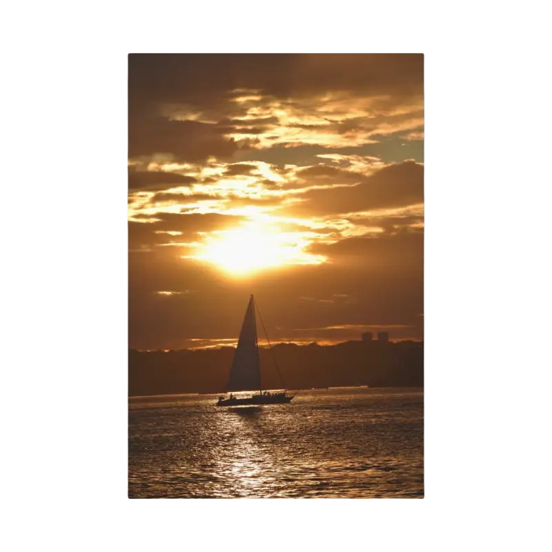 Sailboat silhouetted against a vibrant sunset in Sunset Sailboat Silhouette design