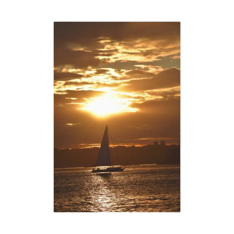 Sailboat silhouetted against a vibrant sunset in the Sunset Sailboat Silhouette product