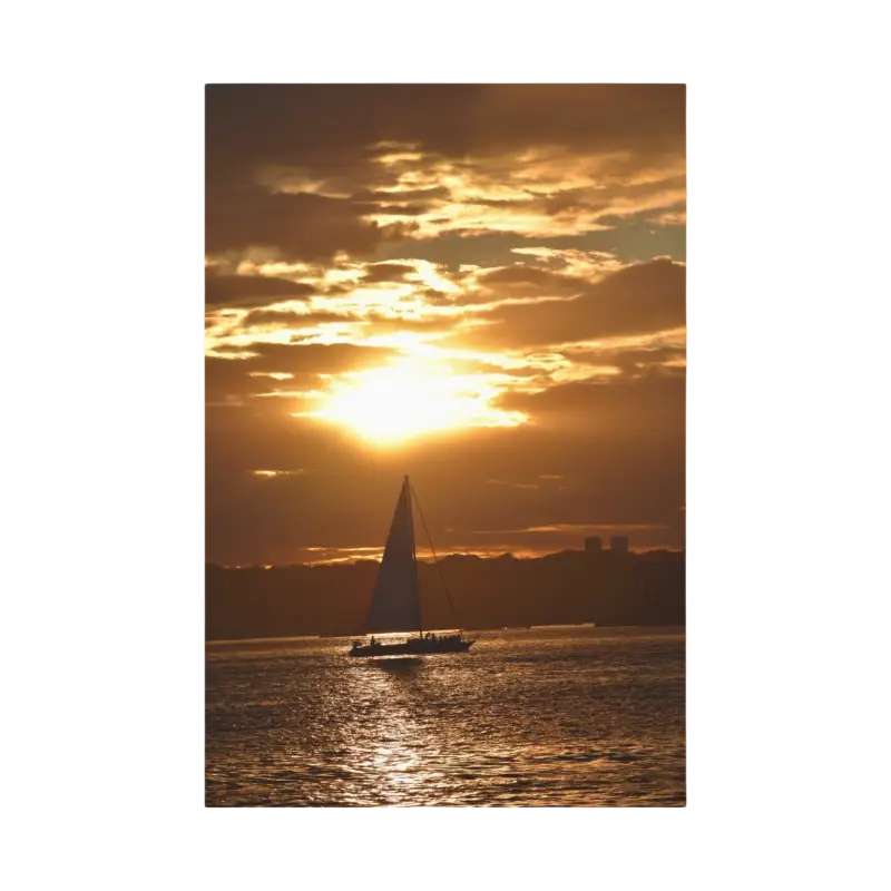 Sailboat silhouetted against a vibrant sunset in Sunset Sailboat Silhouette design